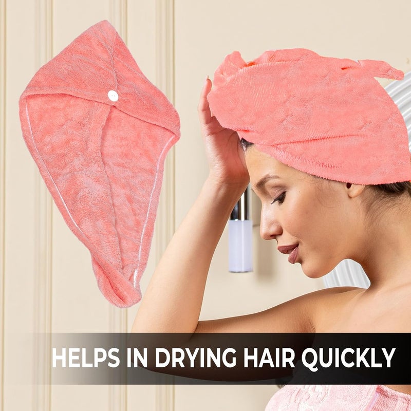 Celestify Celestify Super Quick Absorbent Super Soft Micro Fiber 500 GSM Hair Towel Pack of 2 Wrap Caps Magic Turban Hat Pink Blue for Long Short Hair Free Size for Girls Women Bathrobe Style - Image 4