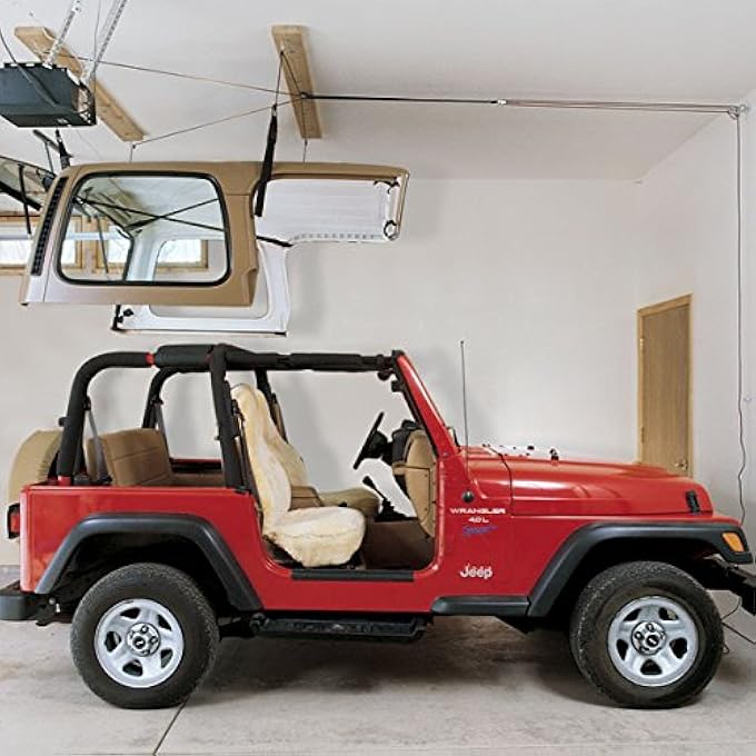 rayihni Jeep Hardtop Overhead Garage Storage Hoist for Jeep Wrangler, Gladiator, Ford Bronco, Self-Leveling, Safe Anti-Drop System, Easy One-Person Operation, 45-145lb Capacity -7803.Jeep - Image 3