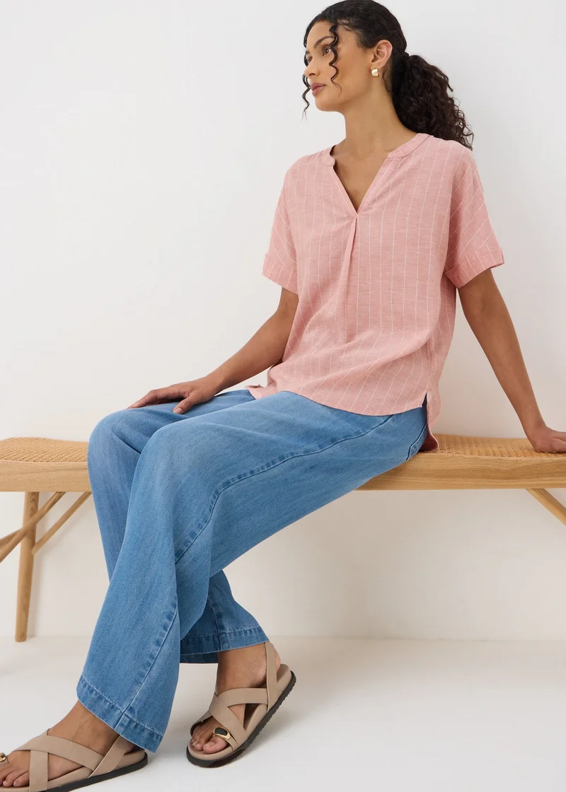 Matalan Pink Stripe Linen Blend Top