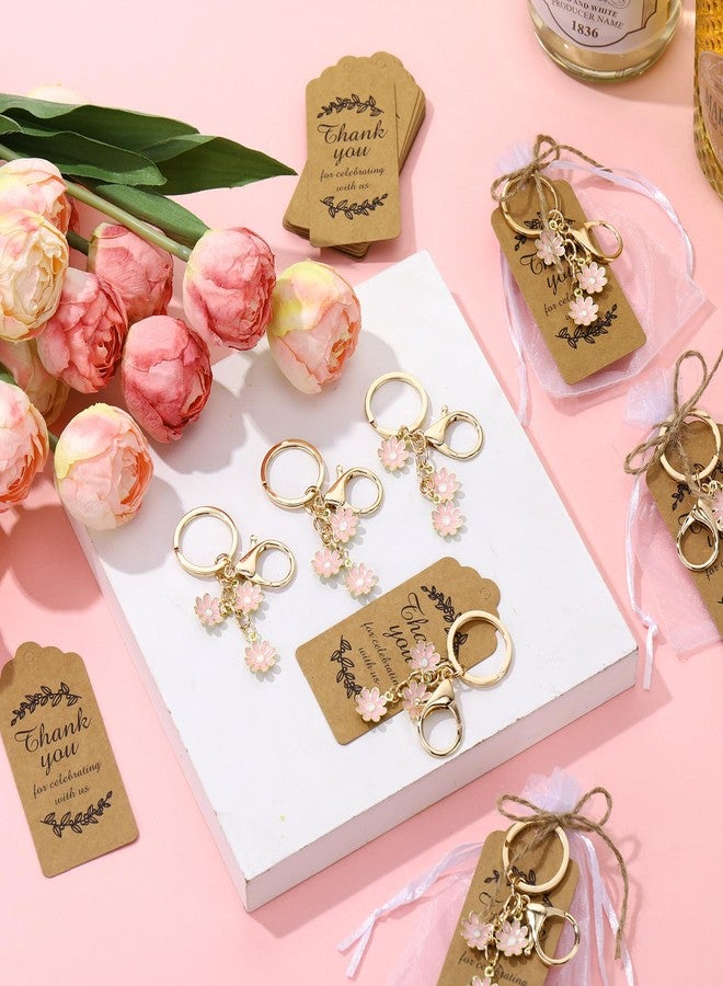 Ecation 20set Flower Keychain Xmas Tree Ornament Party Favor Kraft Tag Organza Bag for Thanksgiving Guest Bridal Shower Wedding(Pink,Daisy) - Image 4