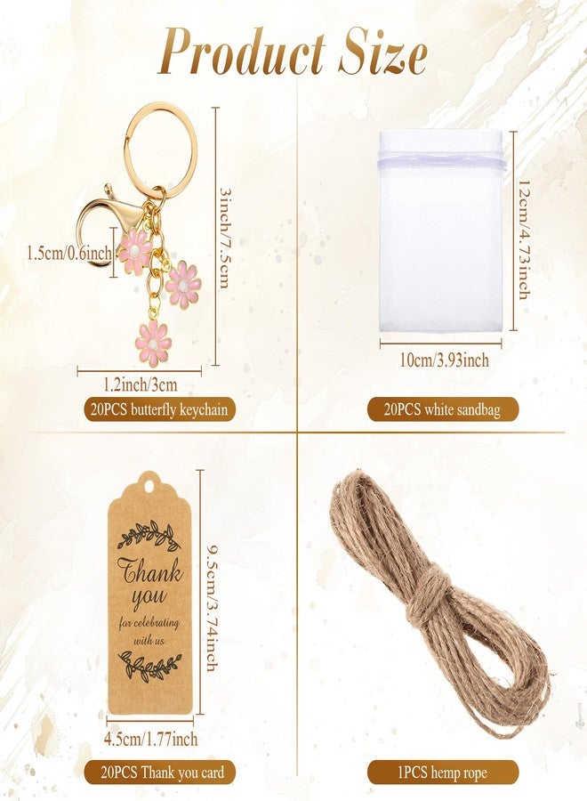 Ecation 20set Flower Keychain Xmas Tree Ornament Party Favor Kraft Tag Organza Bag for Thanksgiving Guest Bridal Shower Wedding(Pink,Daisy) - Image 3