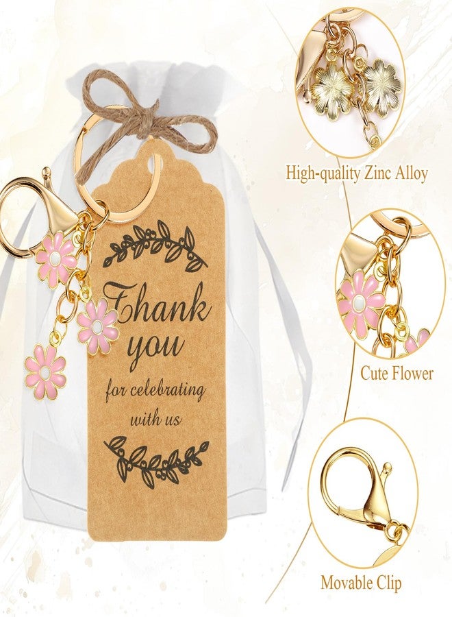Ecation 20set Flower Keychain Xmas Tree Ornament Party Favor Kraft Tag Organza Bag for Thanksgiving Guest Bridal Shower Wedding(Pink,Daisy) - Image 2