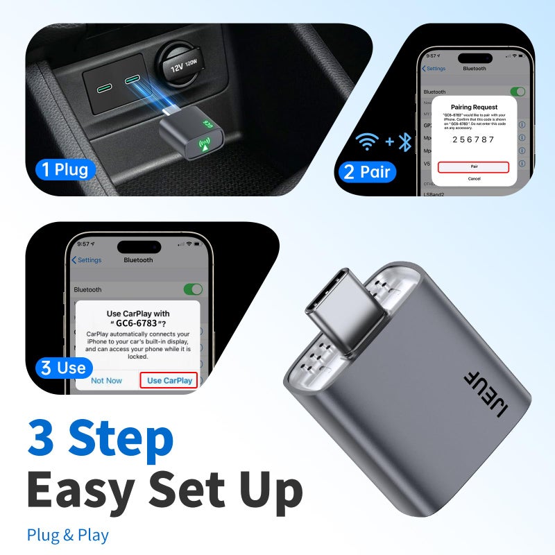 IJEUF Wireless CarPlay Adapter for Apple iPhone 2026 Upgrade, Converts Factory Wired to Wireless, No Delay, Stable Connection, Mini Apple Carplay Wireless Adapter for iOS 10+ and Car from 2018+,USB/Type C - Image 5