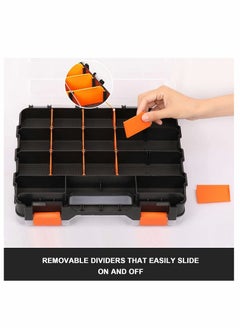 KASTWAVE Double Side Tools Organizer, Customizable Removable Plastic Dividers, Hardware Box Storage in a Slim Design, Excellent for Screws, Nuts, Small Parts, 34-Compartment, Black/Orange  - Image 5