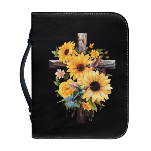 Psesaysky Bird Flower Cross Bible Covers for Women Bible Holder Case Large Size with Handle Waterproof Bible Protector PU Leather Bible Organizer Bag for Men - Image 1
