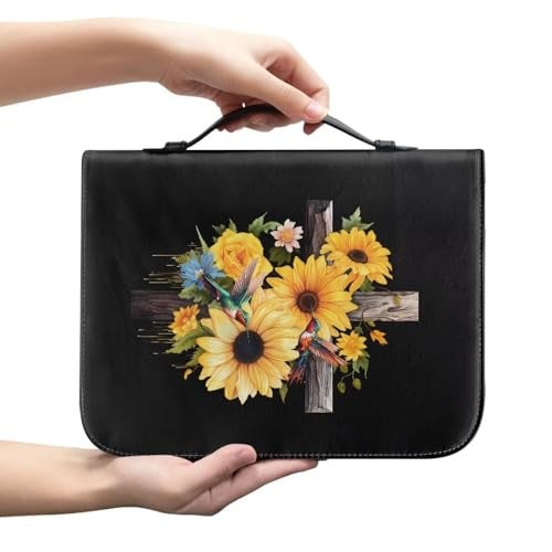 Psesaysky Bird Flower Cross Bible Covers for Women Bible Holder Case Large Size with Handle Waterproof Bible Protector PU Leather Bible Organizer Bag for Men - Image 3