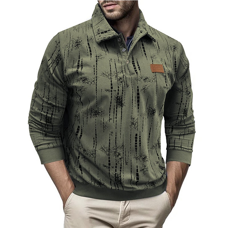 and Cross-Border Men''s Long-Sleeved Sweatshirt Fashion Brand Polo Shirt Autumn and Winter New Jacquard Lapel Top - Image 2