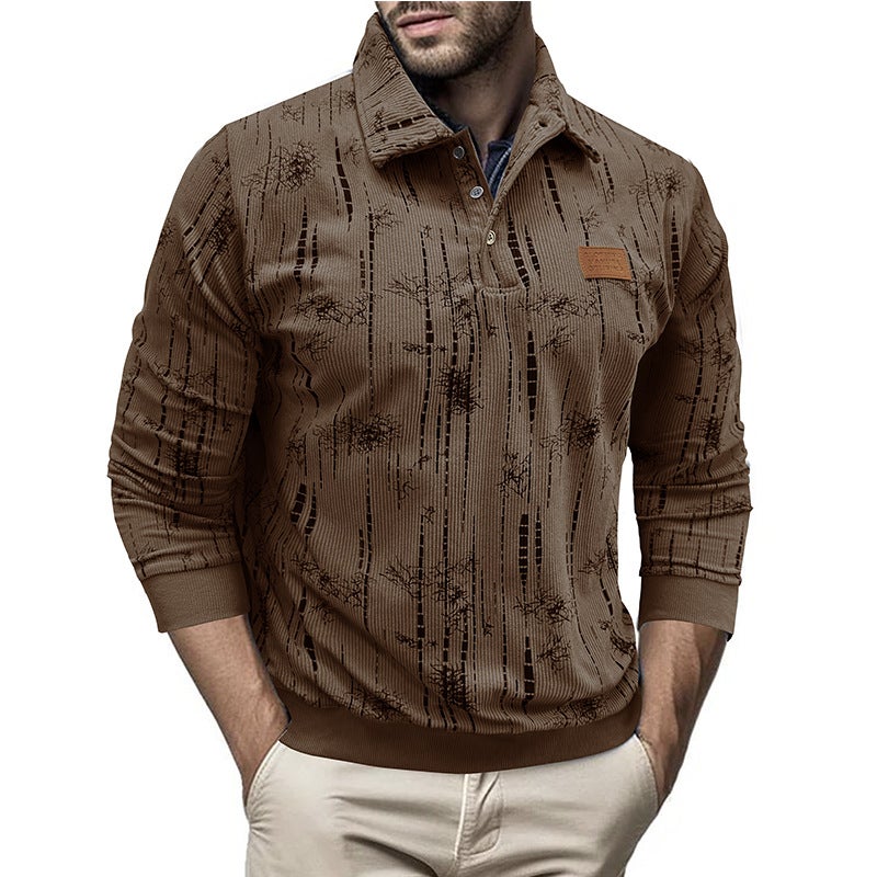 and Cross-Border Men''s Long-Sleeved Sweatshirt Fashion Brand Polo Shirt Autumn and Winter New Jacquard Lapel Top - Image 1