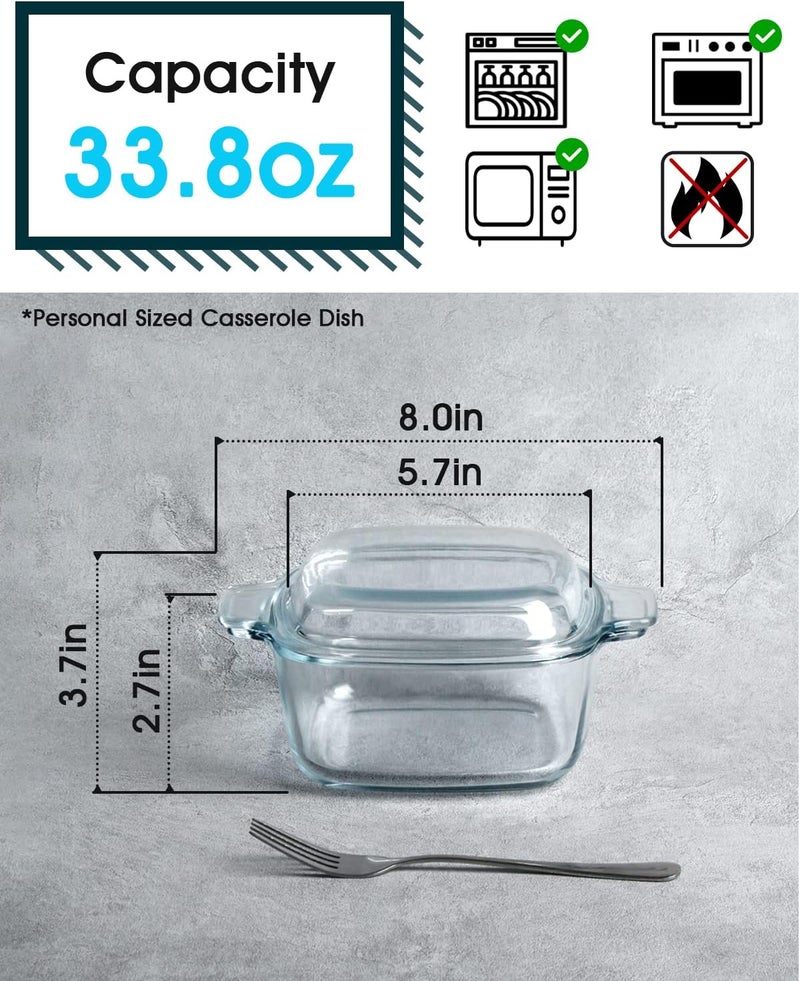 NUTRIUPS 1L Square Glass Casserole Dish with Lid, Mini Glass Casserole Cookware for Oven - Image 2