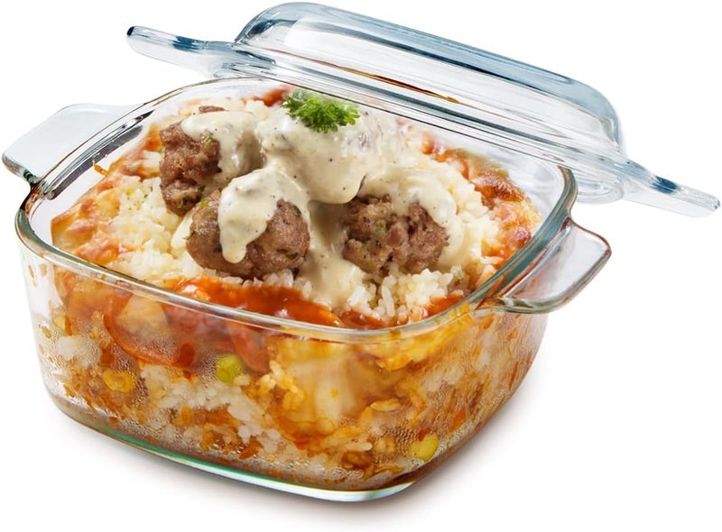 NUTRIUPS 1L Square Glass Casserole Dish with Lid, Mini Glass Casserole Cookware for Oven - Image 1