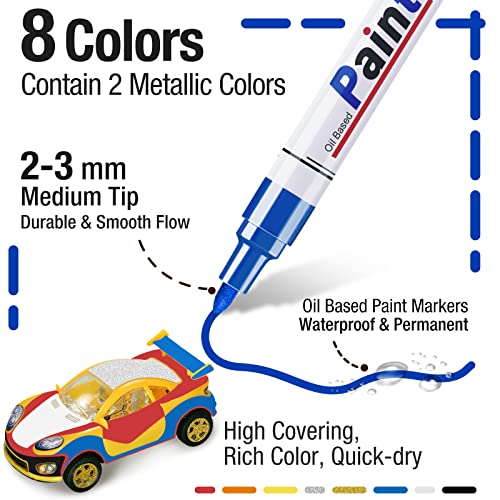 DAPAWIN 8 Colors Oil Based Paint Pens, Permanent Marker for Metal, Wood, Canvas, Fabric, Plastic, Tire, Glass, Waterproof, Safe for Kids and Adults - Image 2