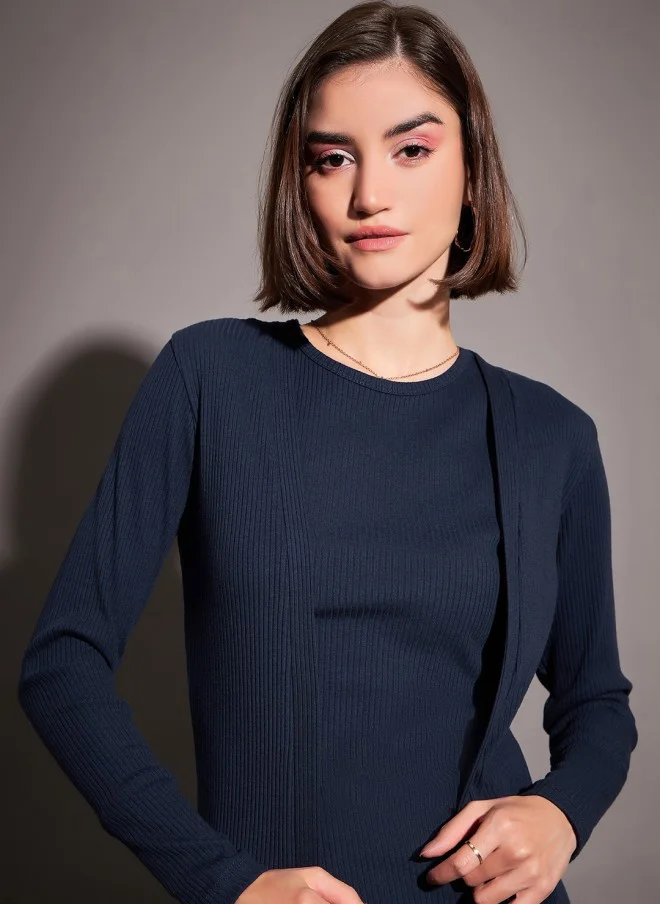 ساسافراس Navy Blue Longline Dress for Women