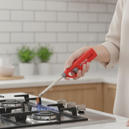 DEBIRE Steel-Plastic Kitchen Gas Lighter - Long Lasting, Refillable, Flame Adjustable Lighters | Premium Kitchen Tools Lighter for Gas Stove, Candles | 26mm, (Yellow/Red) (Pack of 2) - Image 4