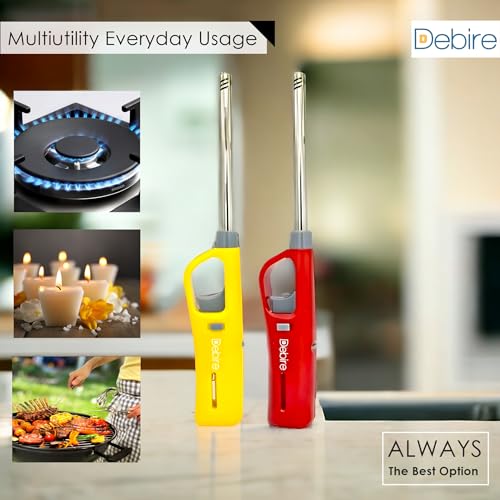 DEBIRE Steel-Plastic Kitchen Gas Lighter - Long Lasting, Refillable, Flame Adjustable Lighters | Premium Kitchen Tools Lighter for Gas Stove, Candles | 26mm, (Yellow/Red) (Pack of 2) - Image 5