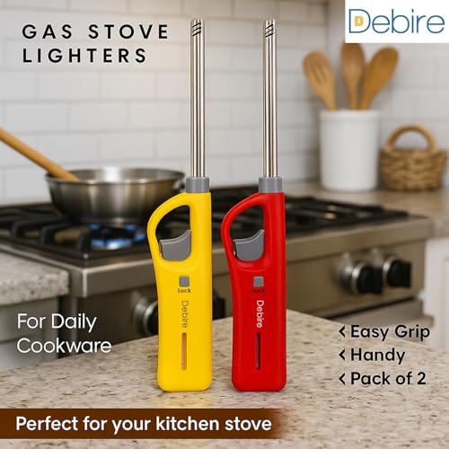 DEBIRE Steel-Plastic Kitchen Gas Lighter - Long Lasting, Refillable, Flame Adjustable Lighters | Premium Kitchen Tools Lighter for Gas Stove, Candles | 26mm, (Yellow/Red) (Pack of 2) - Image 3