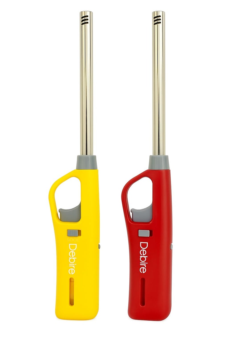 DEBIRE Steel-Plastic Kitchen Gas Lighter - Long Lasting, Refillable, Flame Adjustable Lighters | Premium Kitchen Tools Lighter for Gas Stove, Candles | 26mm, (Yellow/Red) (Pack of 2) - Image 1