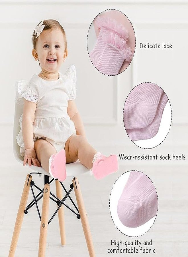 CUTEABLY Unisex Baby Romantic Lace Socks Breathable Sustainable Cotton Thin Elegant Textured With Ruffle Cuffs The Ankle Ideal For Festive Occasions (IN, Age, 6 Months, 12 Months, Yellow+Pink) - Image 4