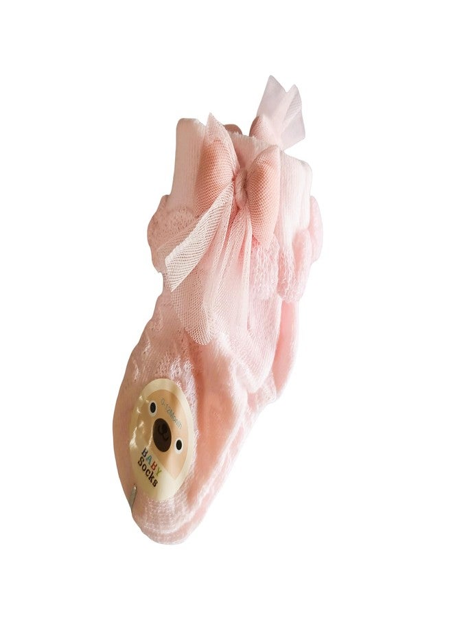 CUTEABLY Unisex Baby Romantic Lace Socks Breathable Sustainable Cotton Thin Elegant Textured With Ruffle Cuffs The Ankle Ideal For Festive Occasions (IN, Age, 6 Months, 12 Months, Yellow+Pink) - Image 3