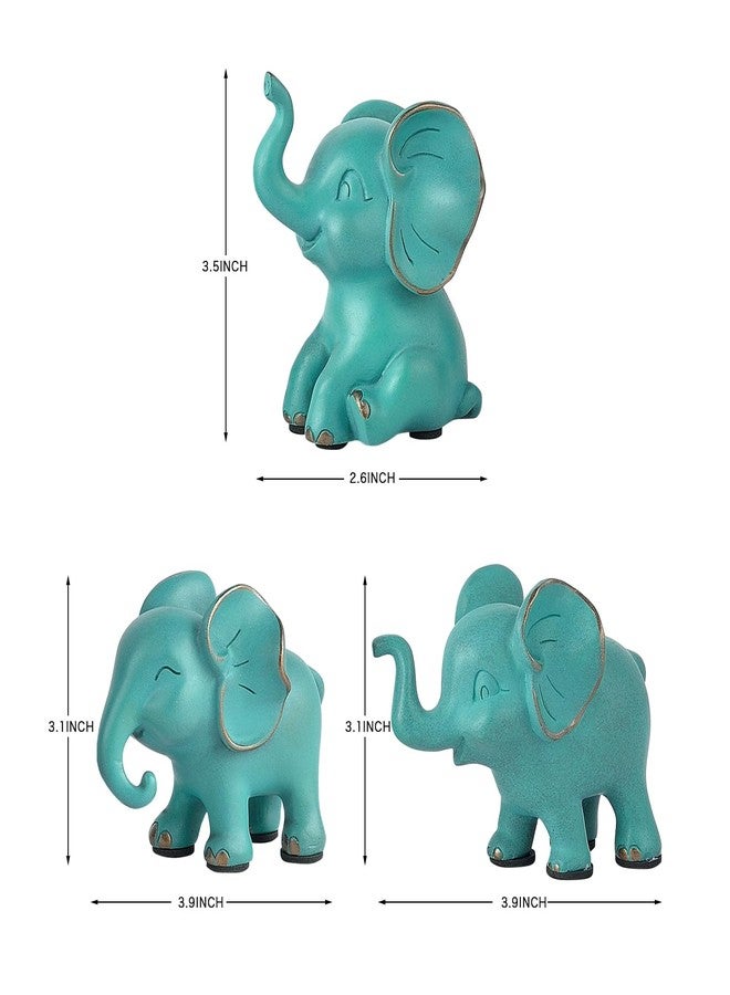 Bltnever Loving Small Elephant Decor Statues, 3 Pcs Green Cute Elephant Figurines, Elephant Sculpture Decorative Objects for Bookshelf Home Decor - Image 4