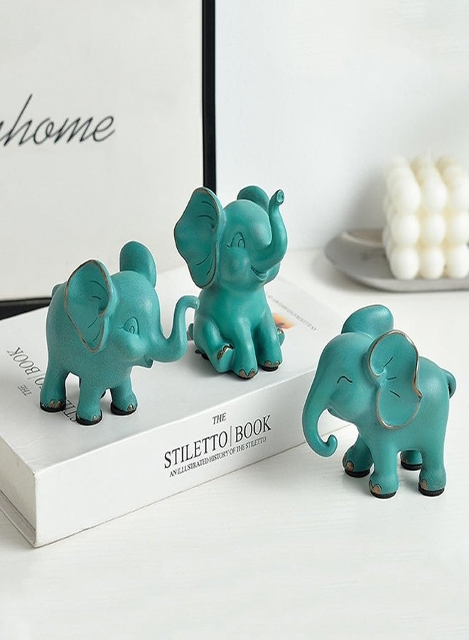 Bltnever Loving Small Elephant Decor Statues, 3 Pcs Green Cute Elephant Figurines, Elephant Sculpture Decorative Objects for Bookshelf Home Decor - Image 1