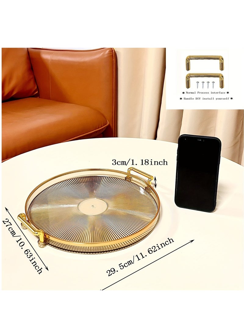 XiuWoo Luxury Style Golden Rimmed Round Plastic Serving Tray with Handles, Decorative Storage Organizer for Living Room Coffee Table, Cup And Accessory Holder, Storage Bins for Home Organization, Baskets, Bins Containers for Home Organization  - Image 3