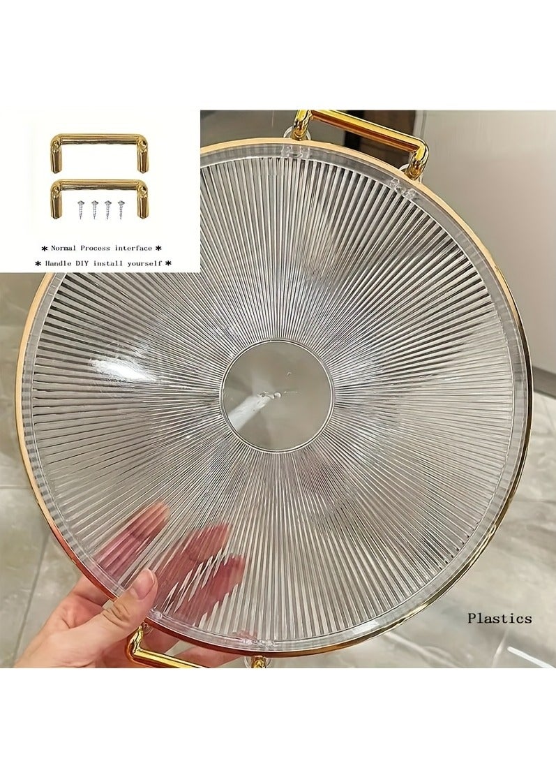 XiuWoo Luxury Style Golden Rimmed Round Plastic Serving Tray with Handles, Decorative Storage Organizer for Living Room Coffee Table, Cup And Accessory Holder, Storage Bins for Home Organization, Baskets, Bins Containers for Home Organization  - Image 4