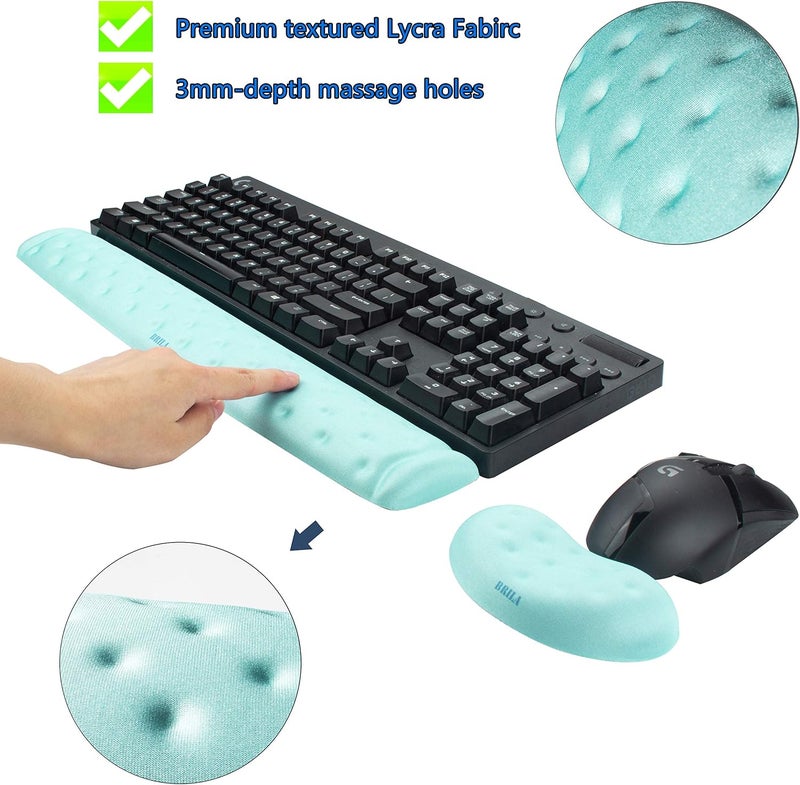 BRILA Memory Foam Mouse & Keyboard Wrist Rest Support Pad Cushion Set for Computer, Laptop, Office Work, PC Gaming - Massage Holes Design (Aquamarine Bundle) - Image 4
