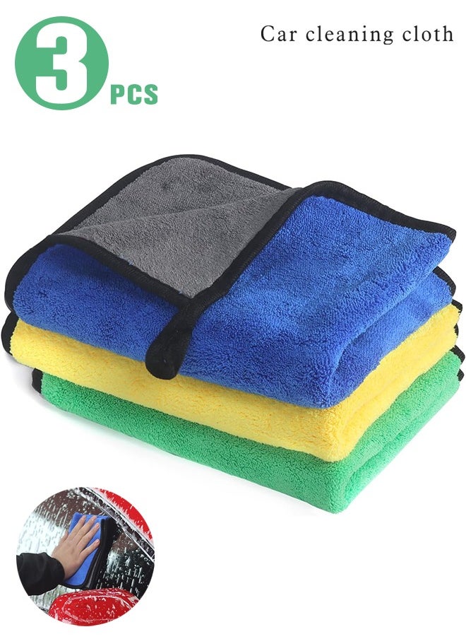 Lemon 3 Pcs Car Towel Microfiber Cleaning Cloth, with Washing Sponge, Multipurpose Towel for Washing Drying Dusting  - Image 1