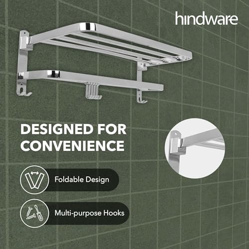 Hindware Bathroom Accessories-Stainless Steel 304 Grade Folding Towel Rack for Bathroom | 24 Inches | Towel Holder in Bathroom | Bathroom Stand - Image 5