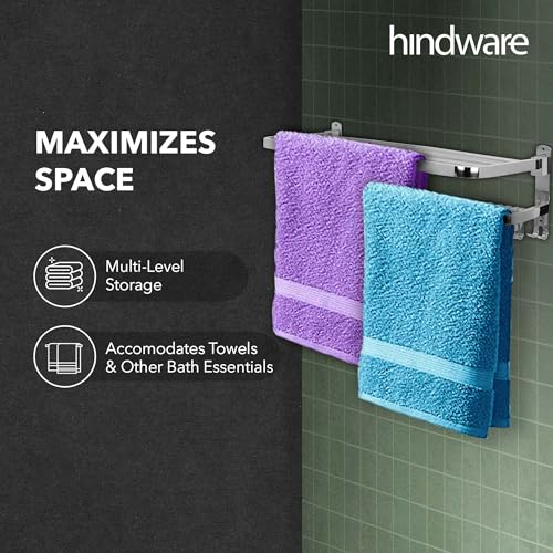 Hindware Bathroom Accessories-Stainless Steel 304 Grade Folding Towel Rack for Bathroom | 24 Inches | Towel Holder in Bathroom | Bathroom Stand - Image 4