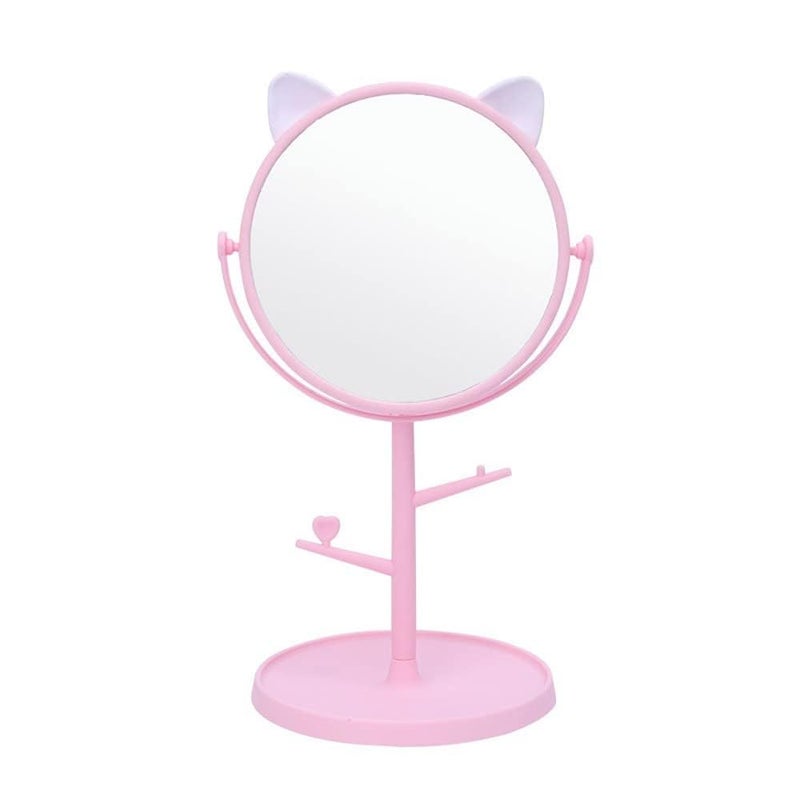 Nathgra Desk Mirror in Cute Cat Ears Shape Vanity Mirror for You in Bathroom or Bedroom Desk Mirror for Makeup  Freestanding Mirror Folding Design for Tabletop Pink - Image 1