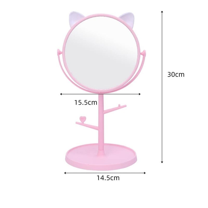 Nathgra Desk Mirror in Cute Cat Ears Shape Vanity Mirror for You in Bathroom or Bedroom Desk Mirror for Makeup  Freestanding Mirror Folding Design for Tabletop Pink - Image 2
