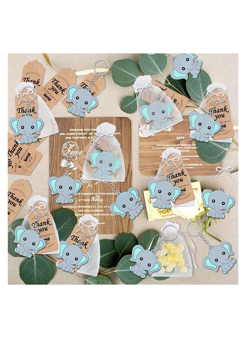 SYOSI - Baby Shower Guest Gift, 20 Sets of Blue Baby Elephant Keychains 20 Organza Bags 20 Thank You Tags, Ideas Presents Party Favors Boy Girl Kid Birthday Party Supply, Baby Birthday Party Keepsakes - Image 1