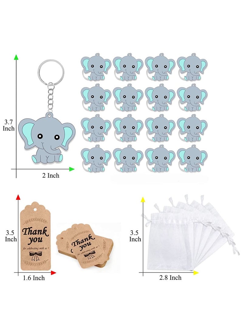 SYOSI - Baby Shower Guest Gift, 20 Sets of Blue Baby Elephant Keychains 20 Organza Bags 20 Thank You Tags, Ideas Presents Party Favors Boy Girl Kid Birthday Party Supply, Baby Birthday Party Keepsakes - Image 1