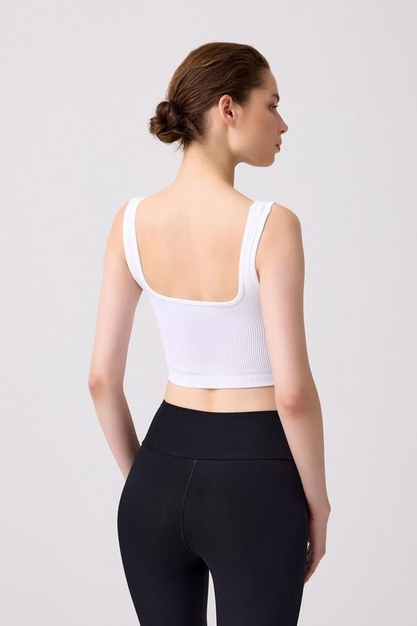 COTTONHILL Premium - Women's White Seamless Mid Length Square Neck Crop Top Bustier  - Image 2