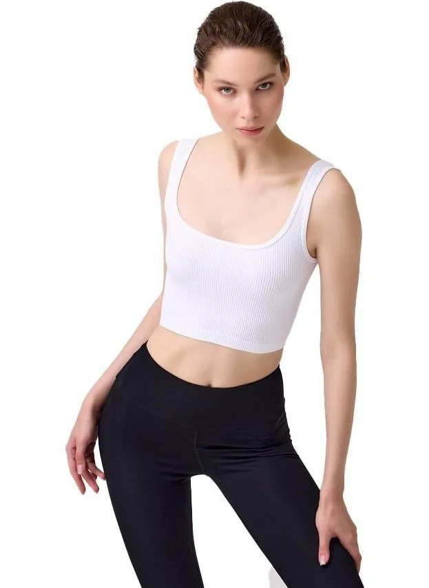 كوتن هيل Premium - Women's White Seamless Mid Length Square Neck Crop Top Bustier