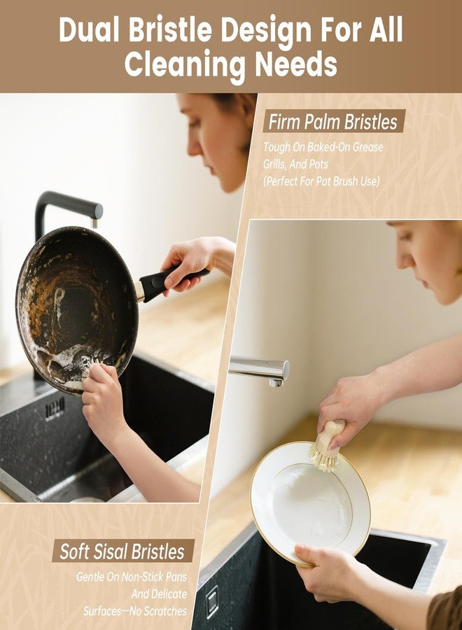 DEBETOOL 2-Pack Bamboo Dish Brush - Natural Wooden Dish Pot Brush with Sisal & Palm Bristles for Non-Stick Pans, Pots, Vegetables, and Kitchen Cleaning - Image 5