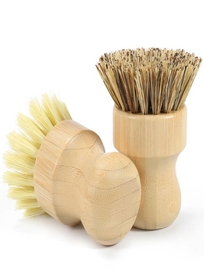 DEBETOOL 2-Pack Bamboo Dish Brush - Natural Wooden Dish Pot Brush with Sisal & Palm Bristles for Non-Stick Pans, Pots, Vegetables, and Kitchen Cleaning - Image 1