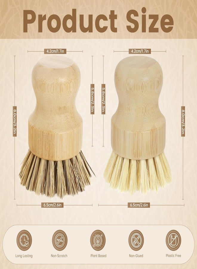 DEBETOOL 2-Pack Bamboo Dish Brush - Natural Wooden Dish Pot Brush with Sisal & Palm Bristles for Non-Stick Pans, Pots, Vegetables, and Kitchen Cleaning - Image 2