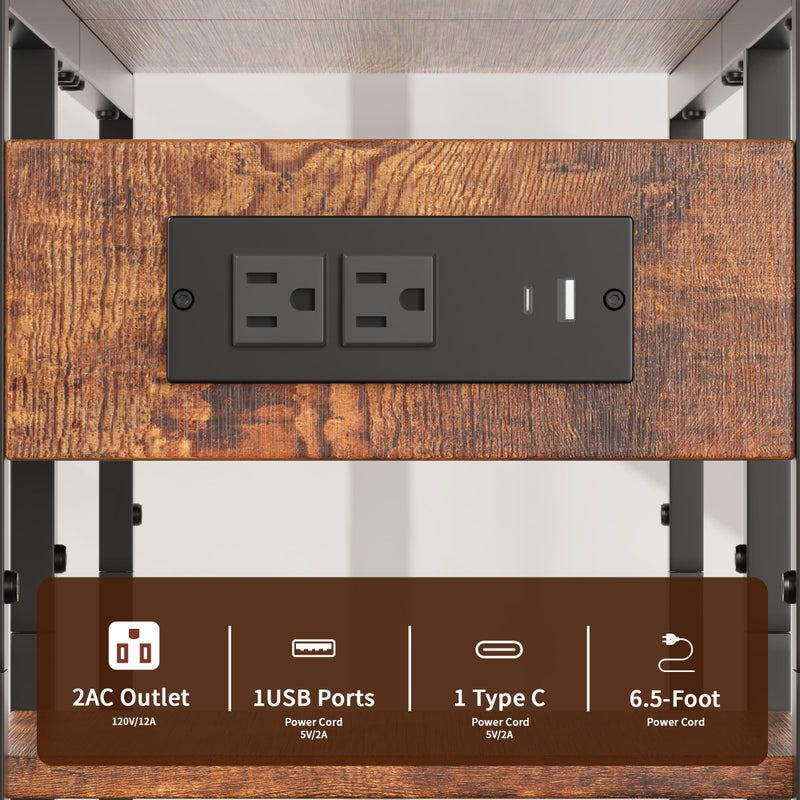 Aetheris Desktop Organizer Shelf, 30" Wooden Office Storage Rack with Outlets, Display Shelf Rack with Light Strip, 5 Tier Desktop Display Rac, Desk Shelf, Desk Hutch for Computer Monitor, Brown - Image 5