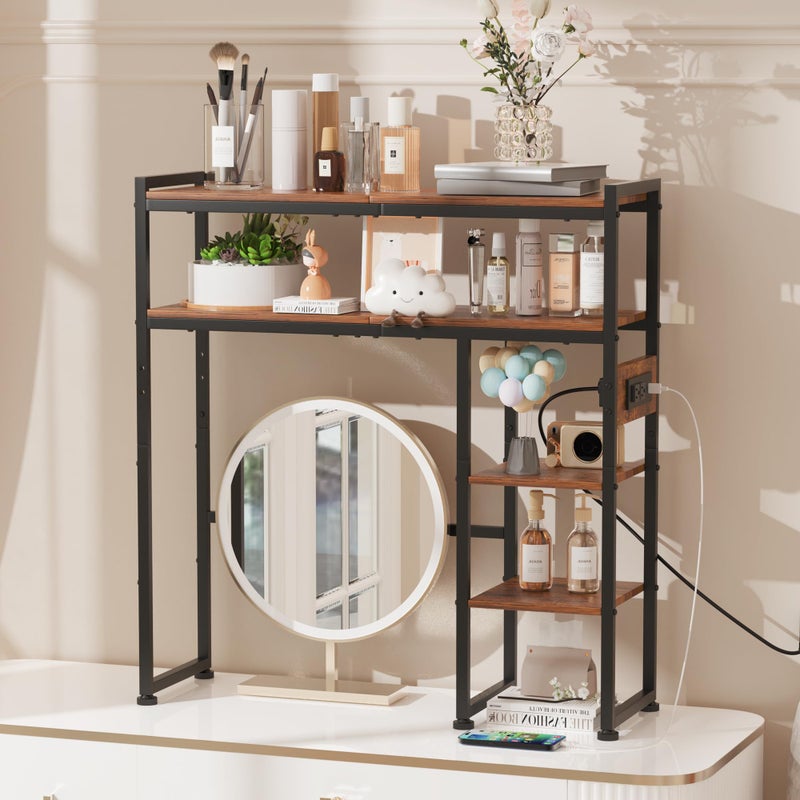 Aetheris Desktop Organizer Shelf, 30" Wooden Office Storage Rack with Outlets, Display Shelf Rack with Light Strip, 5 Tier Desktop Display Rac, Desk Shelf, Desk Hutch for Computer Monitor, Brown - Image 1