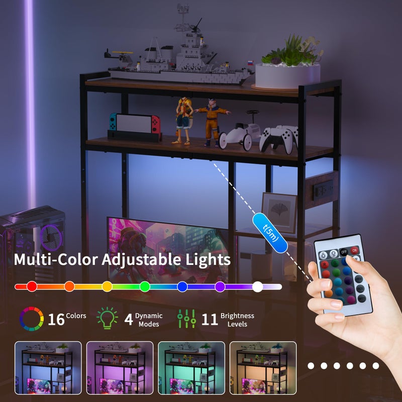 Aetheris Desktop Organizer Shelf, 30" Wooden Office Storage Rack with Outlets, Display Shelf Rack with Light Strip, 5 Tier Desktop Display Rac, Desk Shelf, Desk Hutch for Computer Monitor, Brown - Image 3