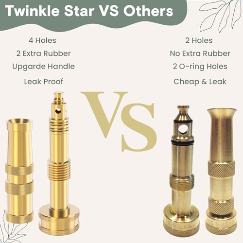 Twinkle Star Heavy-Duty Brass Adjustable Twist Hose Nozzle, High Pressure Hose Nozzle with On-Off Valve, Leakproof Operation 3/4" GHT Connector 3 Pack - Image 4