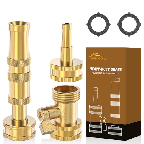 Twinkle Star Heavy-Duty Brass Adjustable Twist Hose Nozzle, High Pressure Hose Nozzle with On-Off Valve, Leakproof Operation 3/4" GHT Connector 3 Pack - Image 1