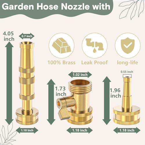 Twinkle Star Heavy-Duty Brass Adjustable Twist Hose Nozzle, High Pressure Hose Nozzle with On-Off Valve, Leakproof Operation 3/4" GHT Connector 3 Pack - Image 2