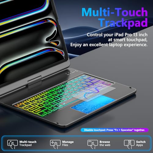 FUWANG Touch Keyboard Case for iPad Pro 13 inch (M5/M4) 2025/2024, 360° Swivel for iPad Pro 13 inch Case with Keyboard, 7 Colors Backlit with Multi-Touch Trackpad Keyboard Case for ipad pro 13 Inch - Image 5