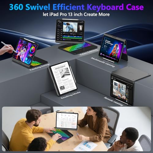 FUWANG Touch Keyboard Case for iPad Pro 13 inch (M5/M4) 2025/2024, 360° Swivel for iPad Pro 13 inch Case with Keyboard, 7 Colors Backlit with Multi-Touch Trackpad Keyboard Case for ipad pro 13 Inch - Image 4