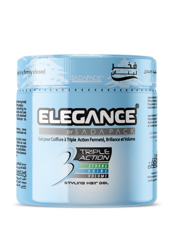 Elegance Triple Action Hair Gel - Blue, 250ml | Strong Hold, Glossy Finish, Flexible Styling - Image 1