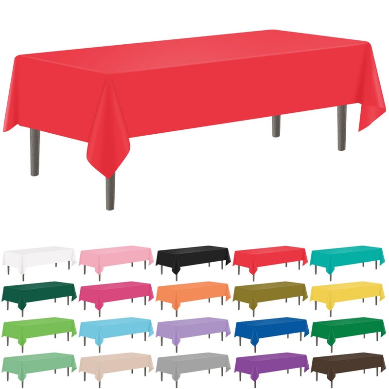 YSYJ 12 Pack Red 54 x 108 Inch Disposable Plastic Tablecloths Rectangular Table Cloth Plastic Table Cover for Parties - Image 1