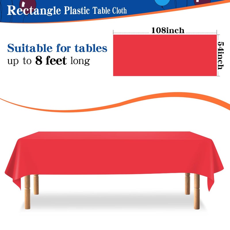 YSYJ 12 Pack Red 54 x 108 Inch Disposable Plastic Tablecloths Rectangular Table Cloth Plastic Table Cover for Parties - Image 2